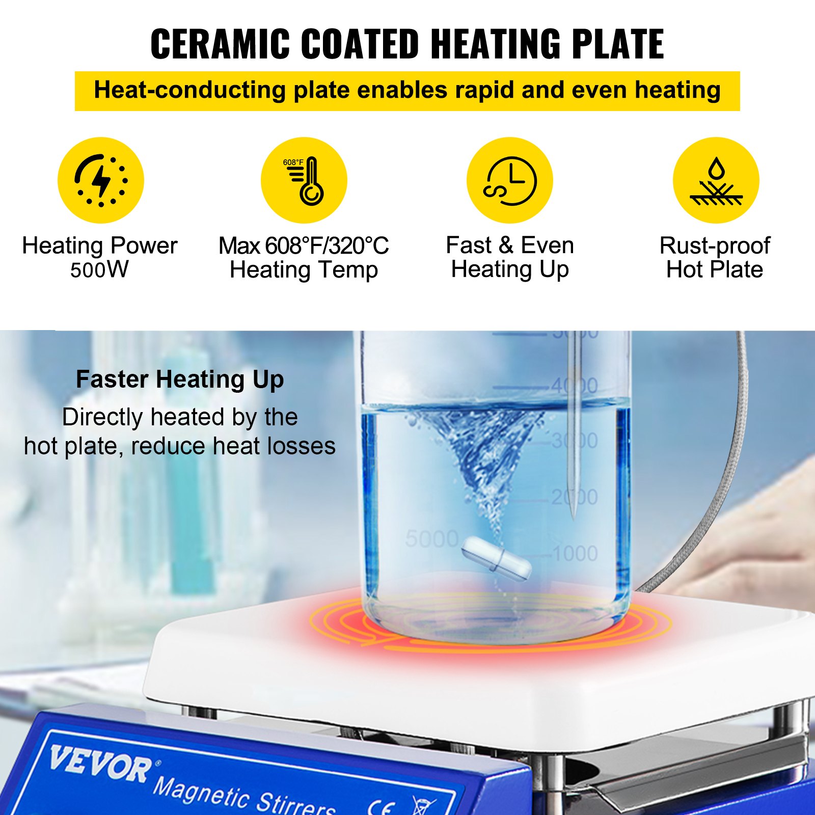 VEVOR Hot Plate Magnetic Stirrer Lab Magnetic Stirrer 2000RPM 5L Max ...