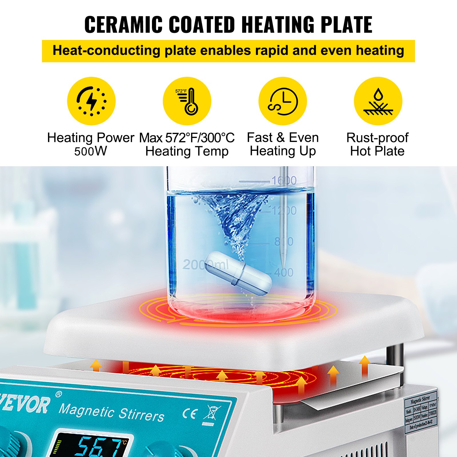 VEVOR Magnetic Stirrer Hot Plate, 2000ml Stirring Capacity Max 572°F ...