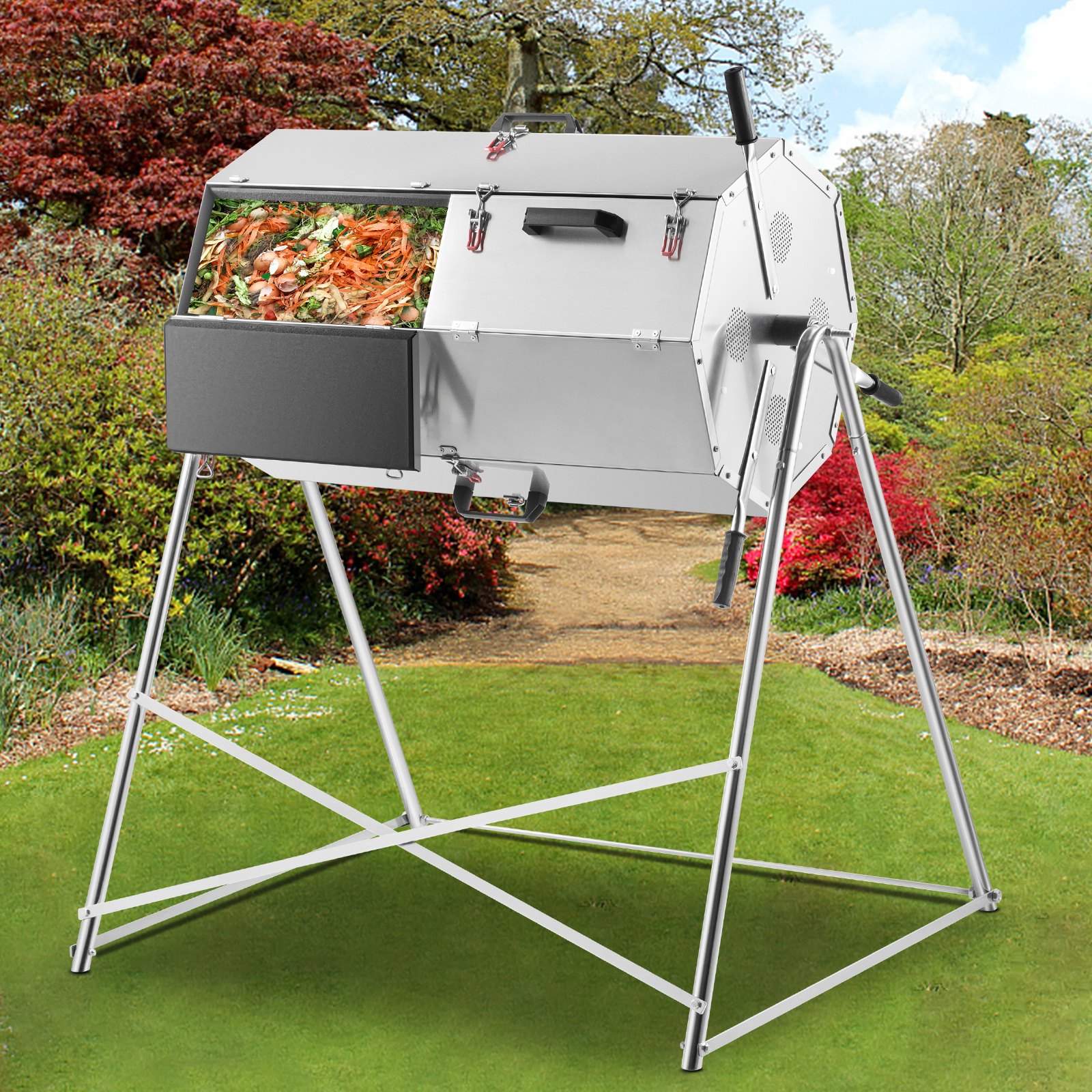 VEVOR Compost Tumbler, 71 US Gallons, Rustproof Stainless Steel Dual ...