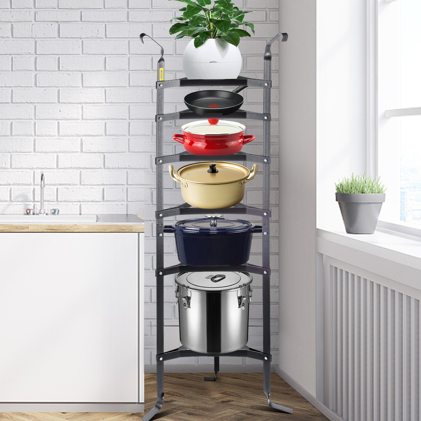 VEVOR 6-Tier Cookware Stand, 61-inch Multi-Layer Pot Rack, Carbon Steel ...