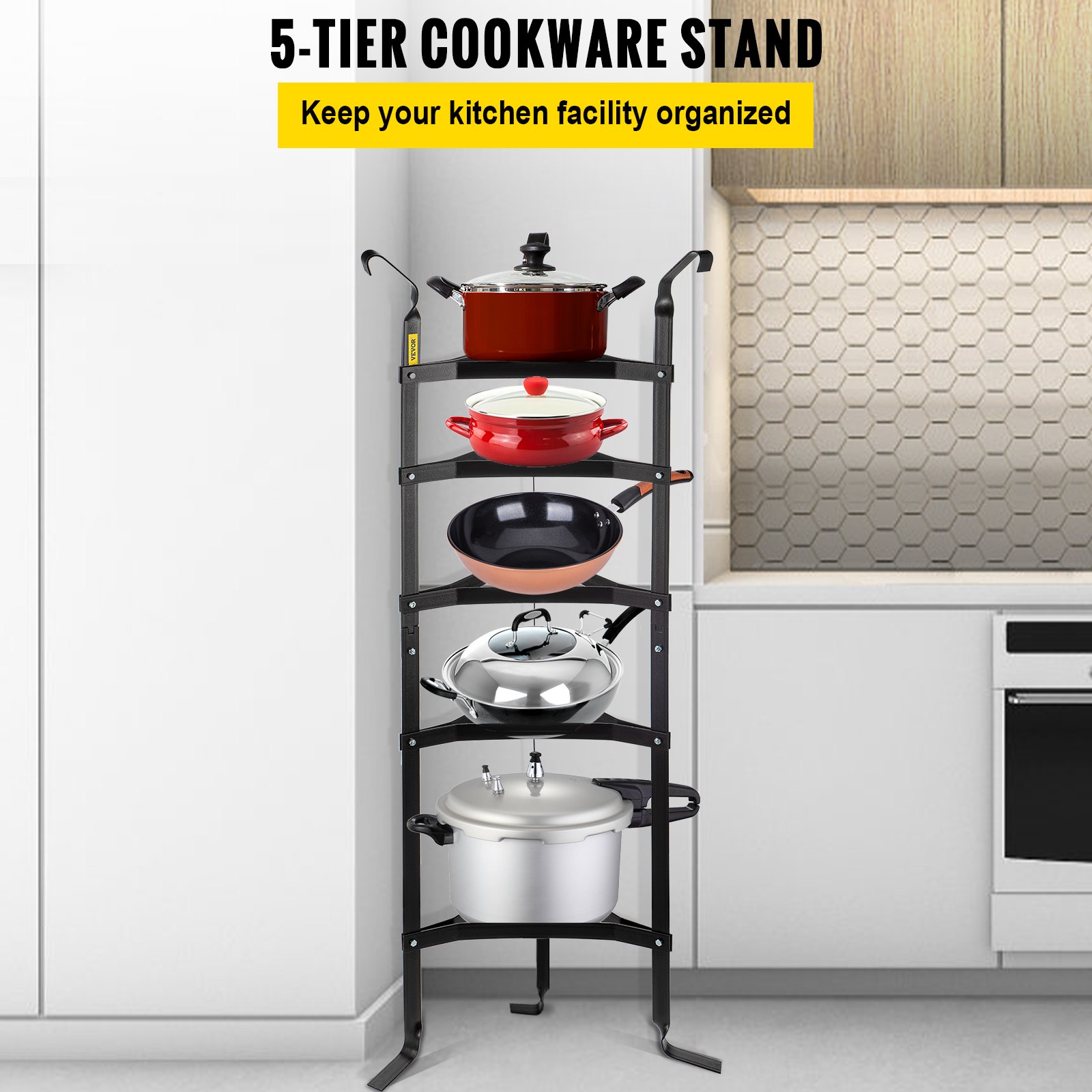 VEVOR 5Tier Cookware Stand, Carbon Steel MultiLayer Pot Rack, 42.7