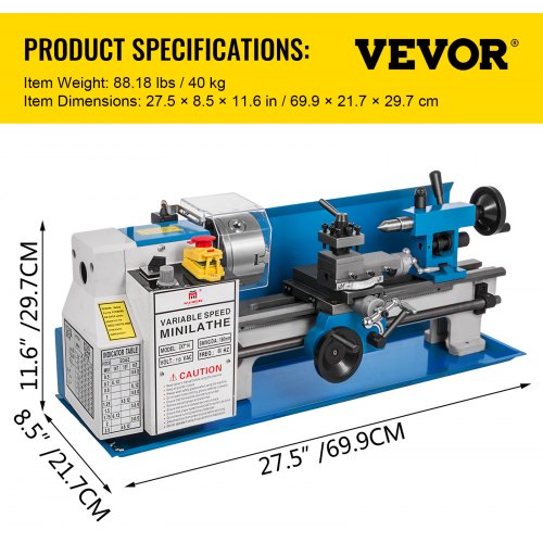 VEVOR Bench Top Mini Metal Lathe 7"x14" Variable Speed Milling Machine ...