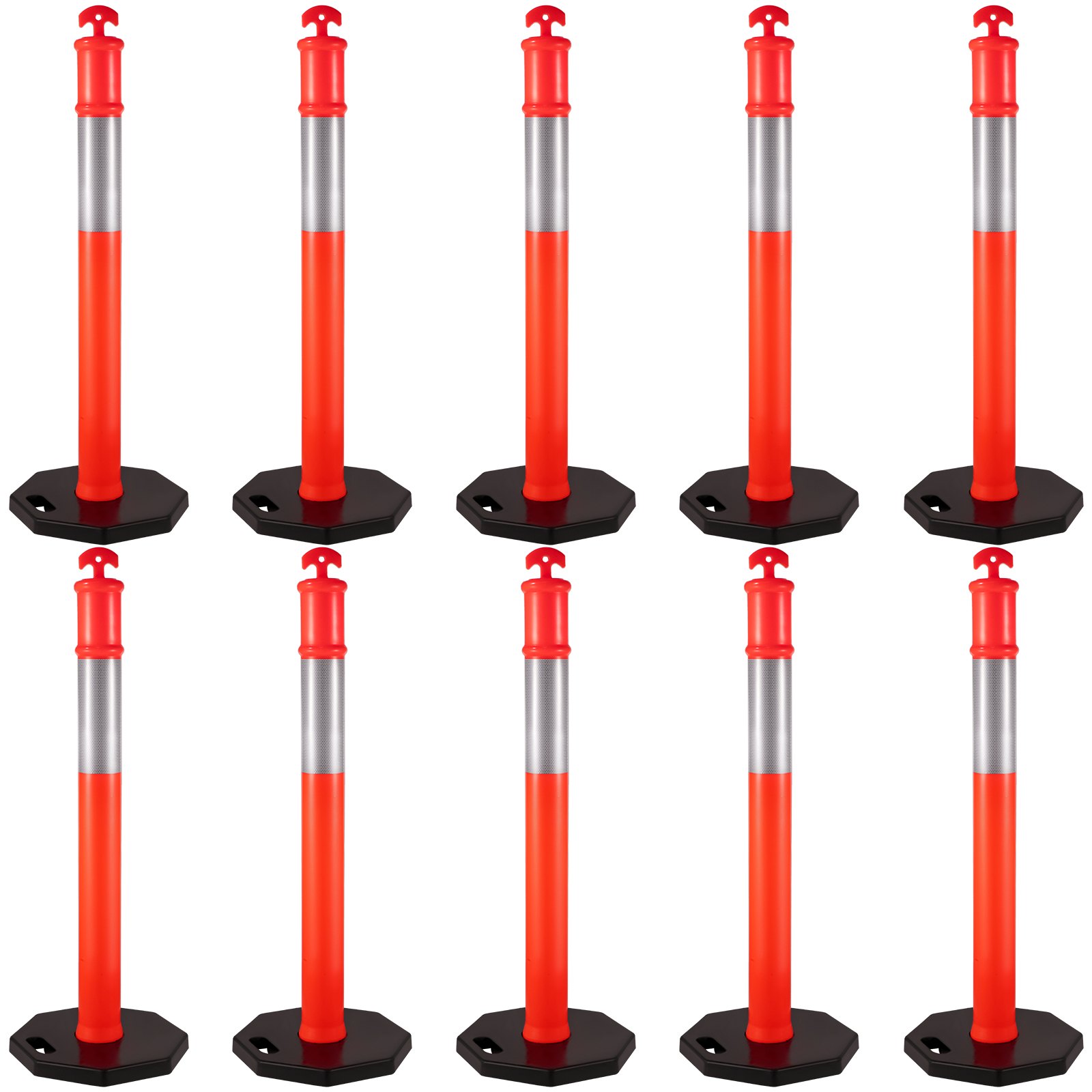 VEVOR 10Pack Traffic Delineator Posts 44 Inch Height, PE Channelizer ...