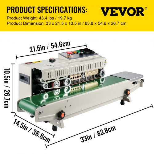 VEVOR Continuous Bag Band Sealing Machine FR770A Horizontal Bag Sealer ...