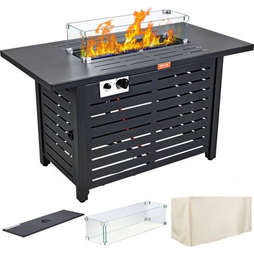 VEVOR Gas Fire Pit Table, 43 In 50000 BTU, Propane Outdoor Wicker Patio