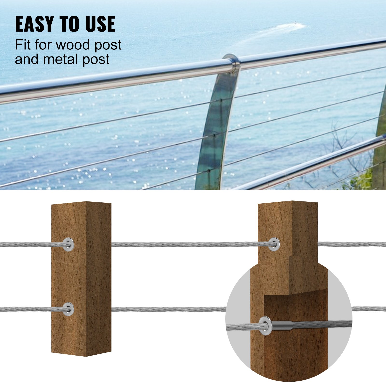 VEVOR Cable Railing Kit, 82pcs 316 Stainless Steel Protective Protector ...