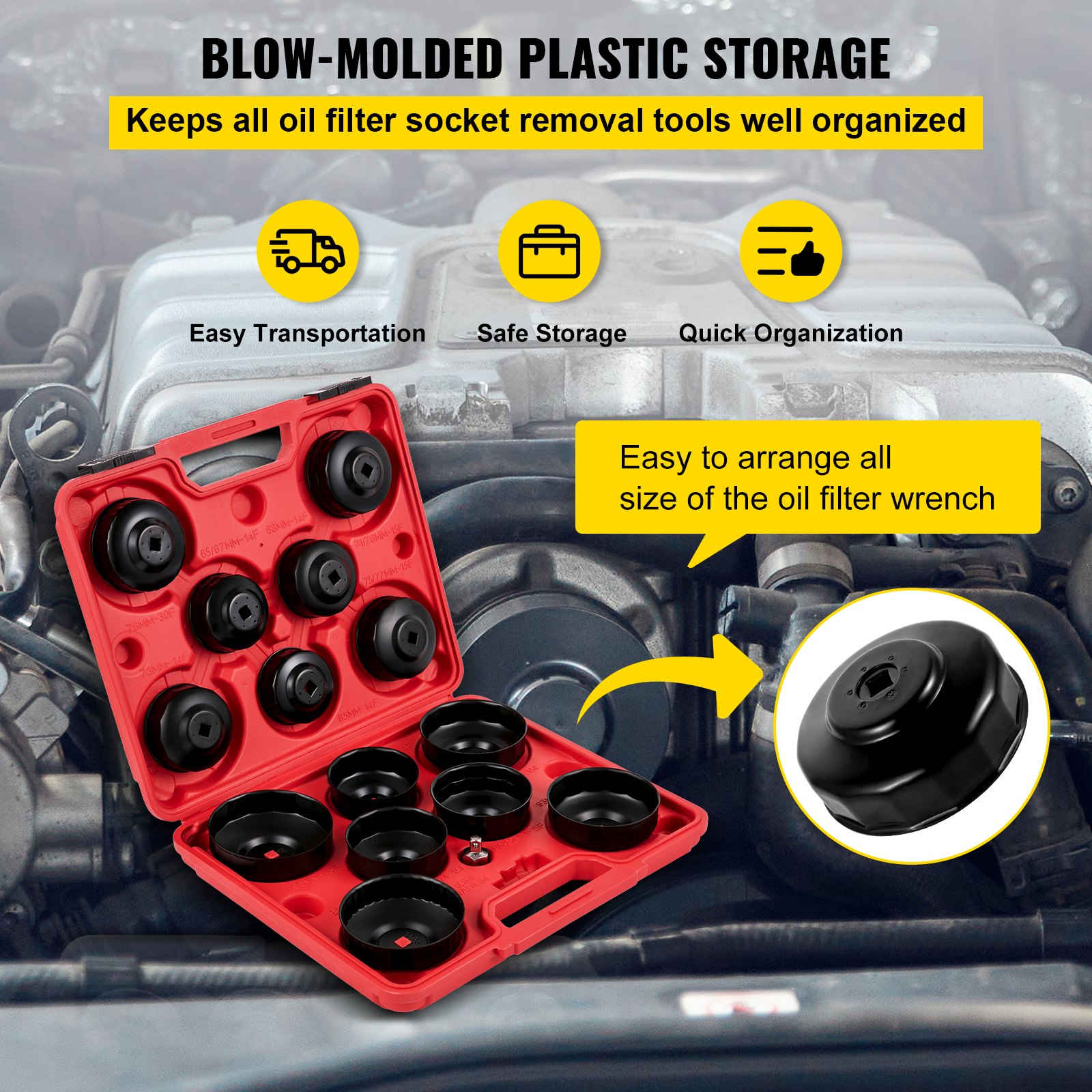 VEVOR Oil Filter Socket Set Cup Socket Tool Set 14 PCS Oil Filter Cap