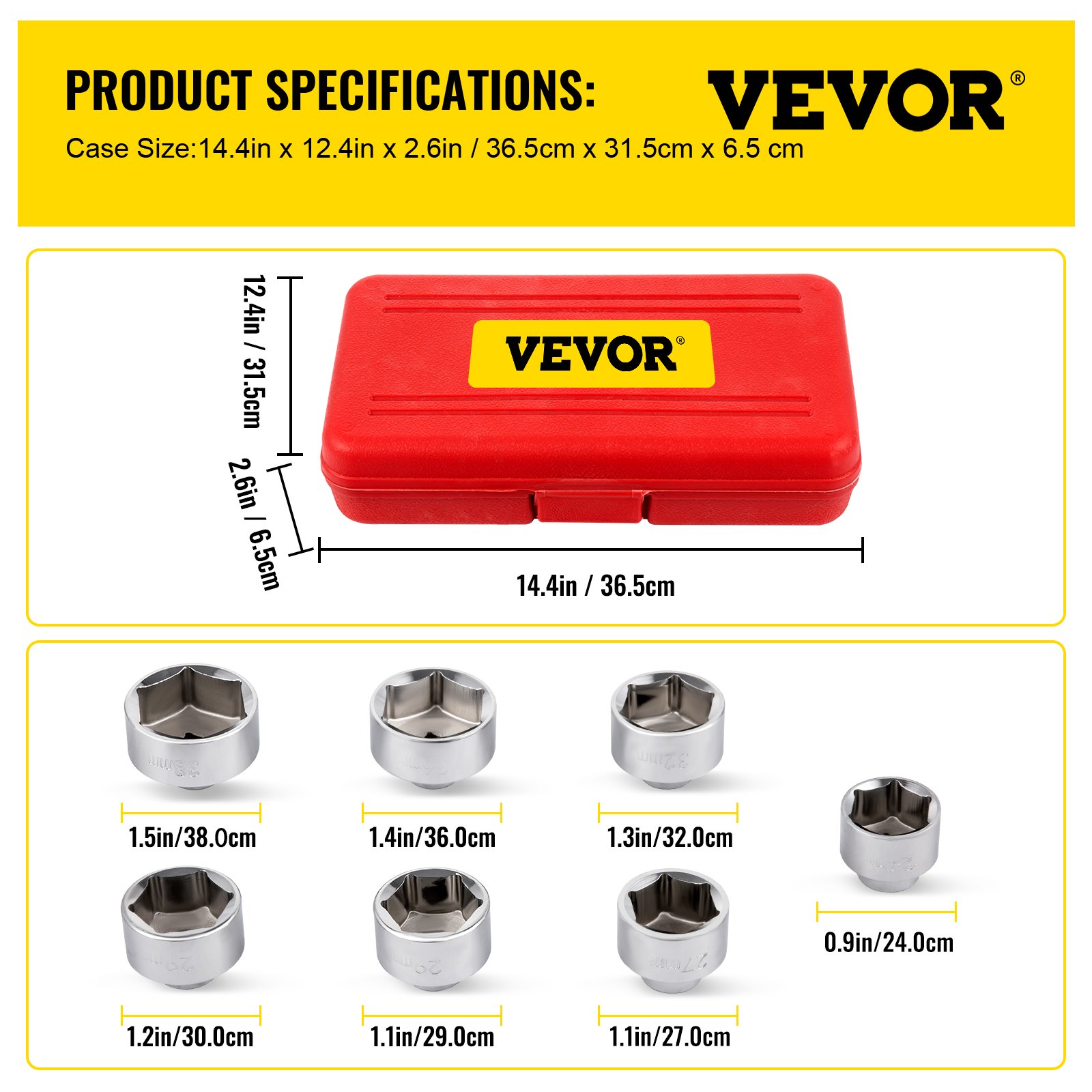 Vevor Oil Filter Socket Set Cup Socket Tool Set 7 Pcs Oil Filter Cap