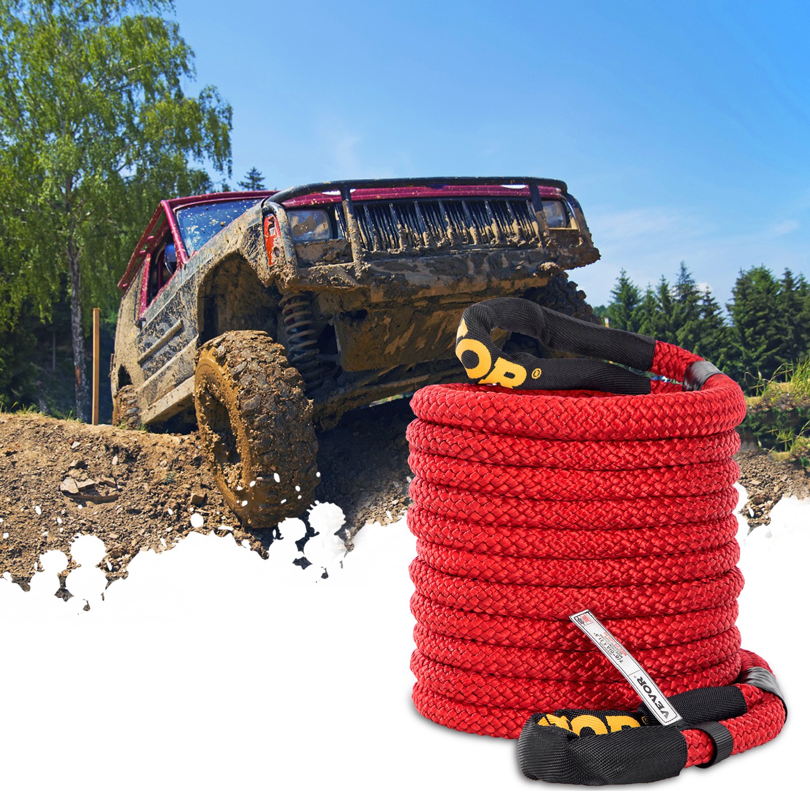 VEVOR 7/8" x 31.5' Recovery Rope, 29,300 lbs, Heavy Duty Nylon