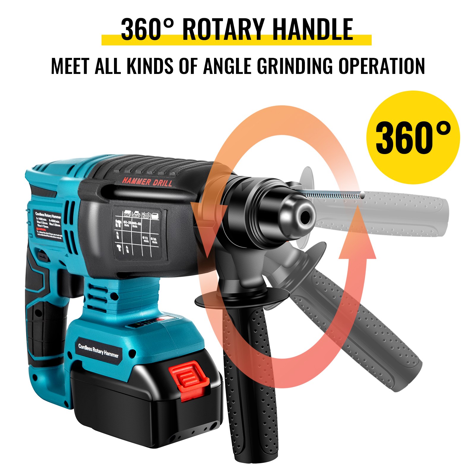 VEVOR SDSPlus Rotary Hammer Drill, 1400 rpm & 450 bpm Variable Speed