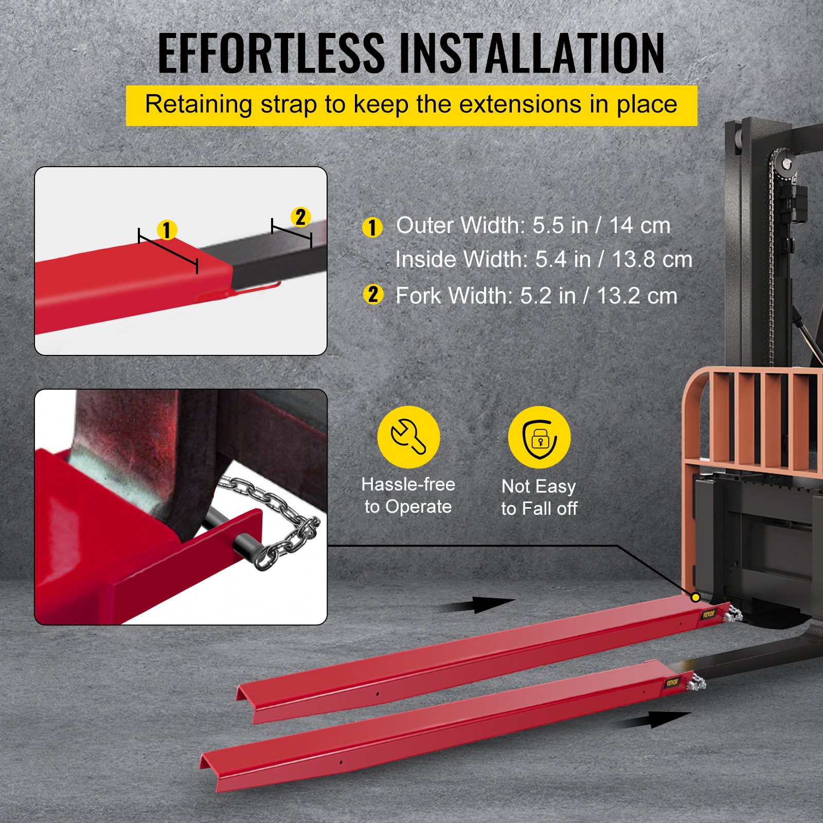 VEVOR Forklift Pallet Fork Extensions, 96" Length x 5" Width Forklift