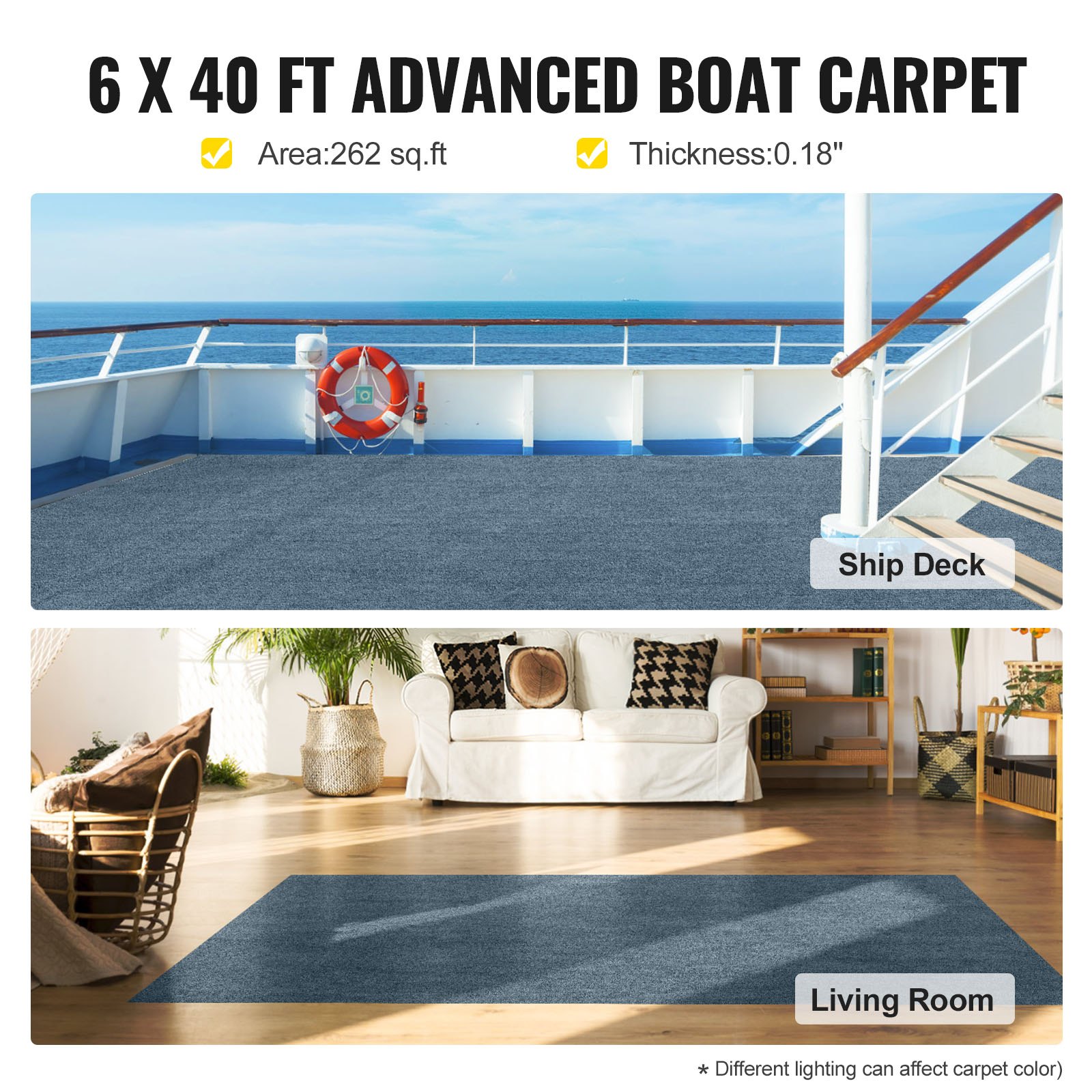VEVOR Gray Marine Carpet 6 ft x 39.3 ft Marine Carpeting Marine Grade