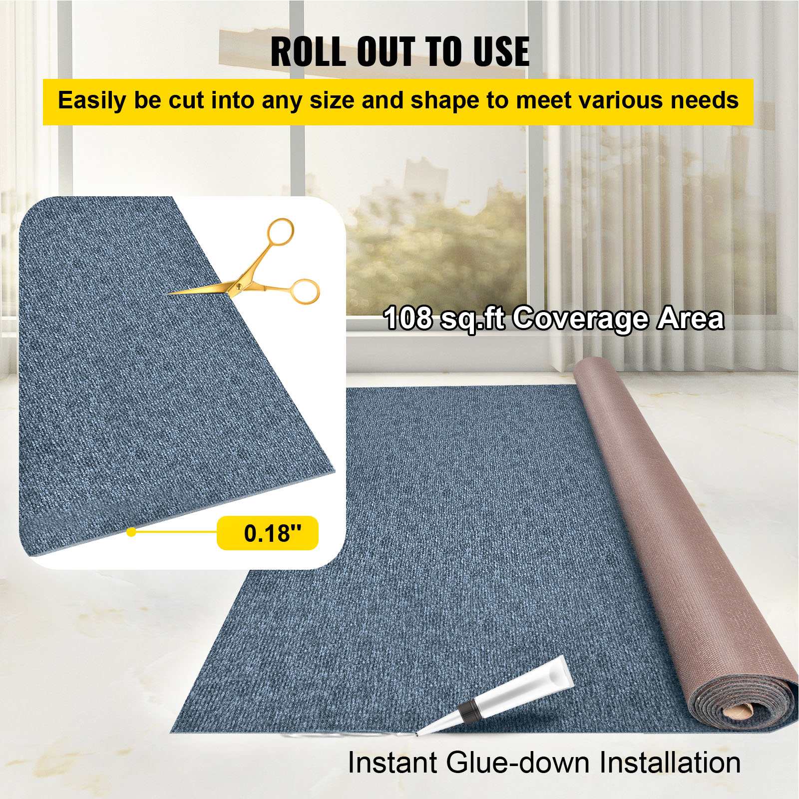 Gray Marine Carpet 6x23' Boat Carpet Roll Cutpile In/Outdoor Patio Area