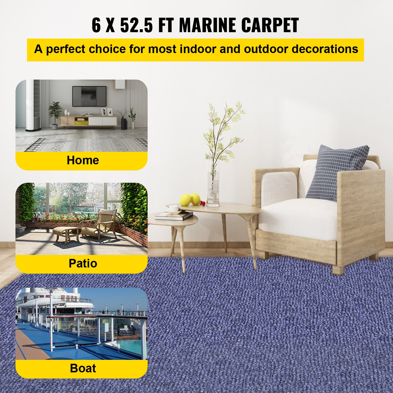 VEVOR Deep Blue Marine Carpet 6 ft x 52.5 ft Marine Carpeting Marine