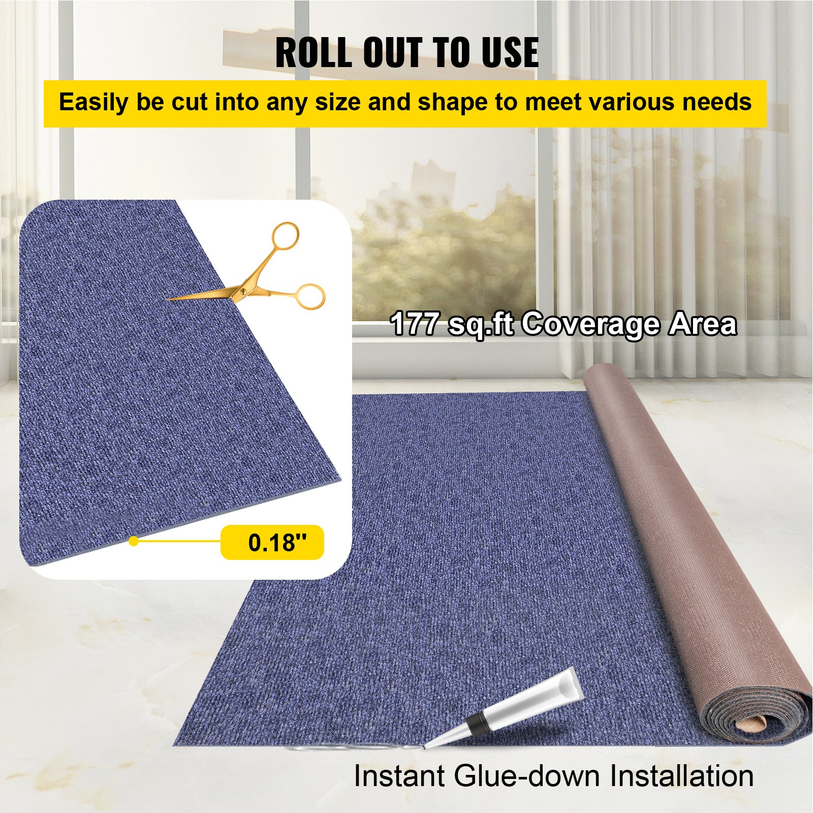 VEVOR Deep Blue Marine Carpet 6 ft x 29.5 ft Marine Carpeting Marine