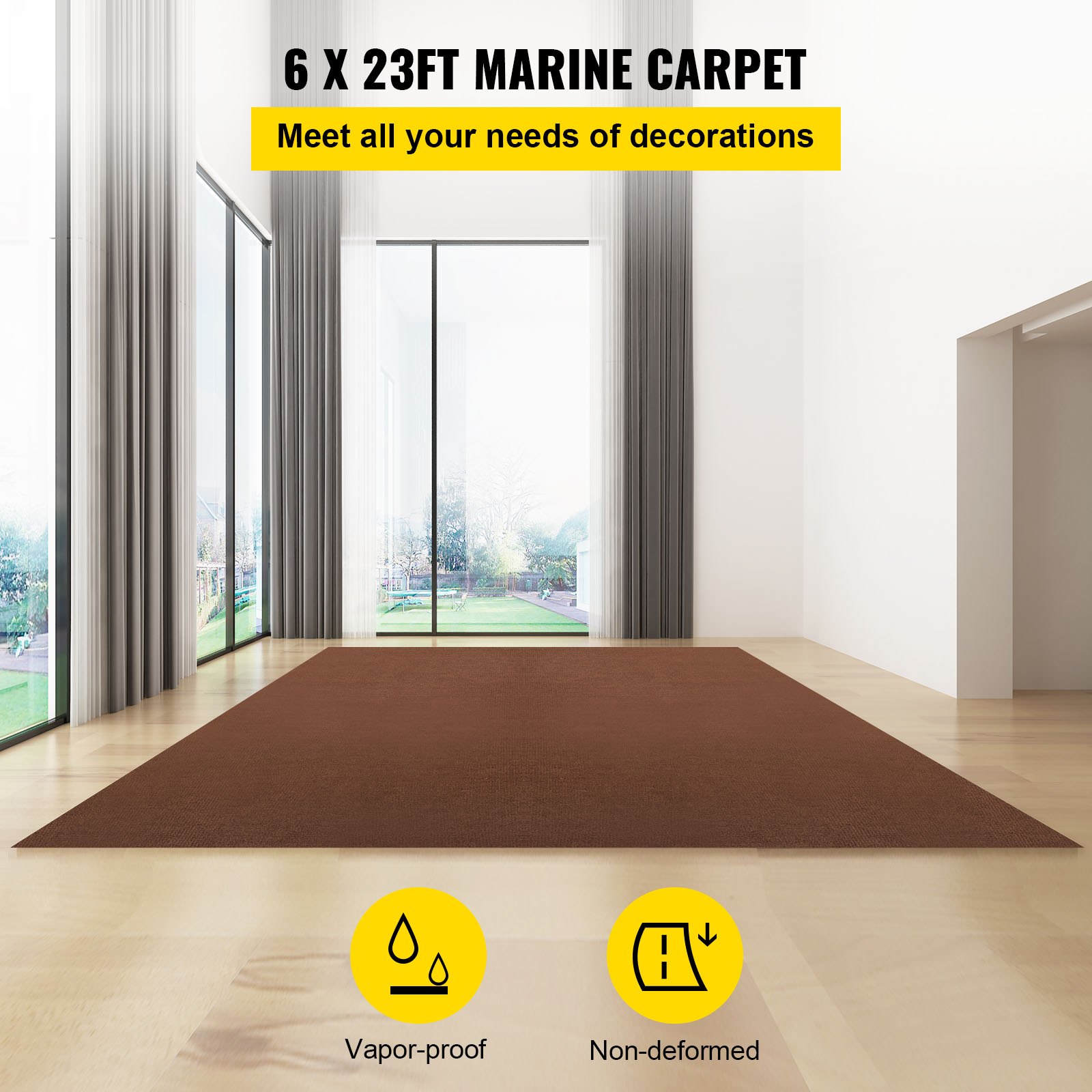 VEVOR Marine Carpet, 6 x 23 ft Boat Carpeting, Deep Brown Marine Grade