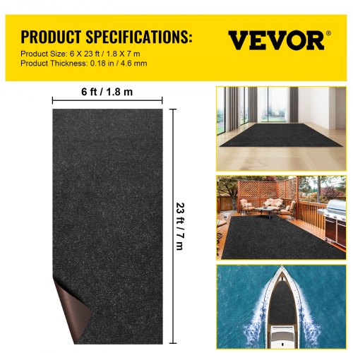 VEVOR Marine Carpet, 6 x 23 ft Boat Carpeting, Charcoal Black Marine
