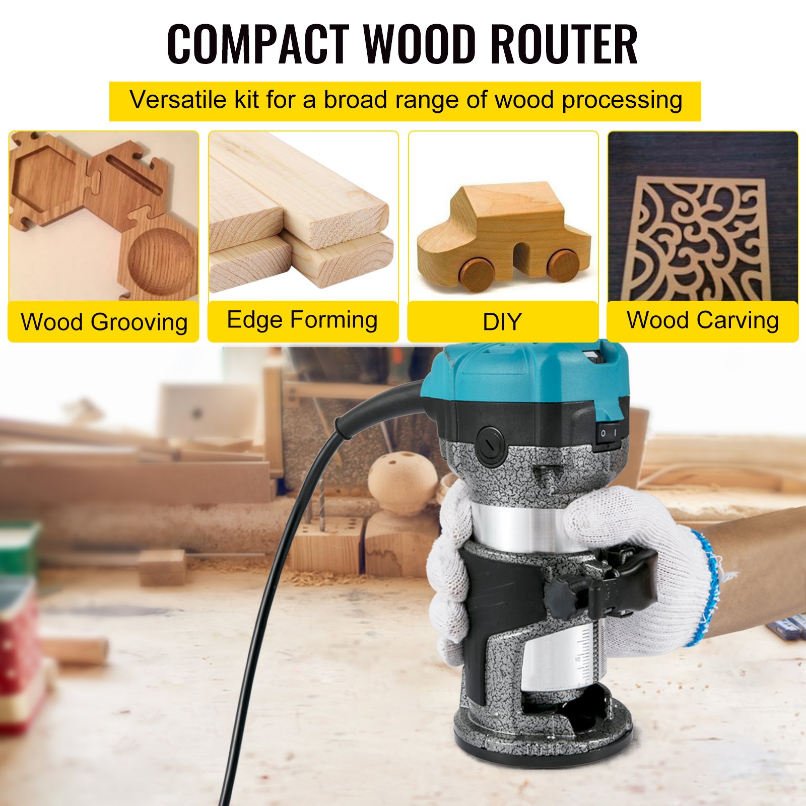 VEVOR Vevor Electric Hand Trimmer Palm Router With Three Collets And ...