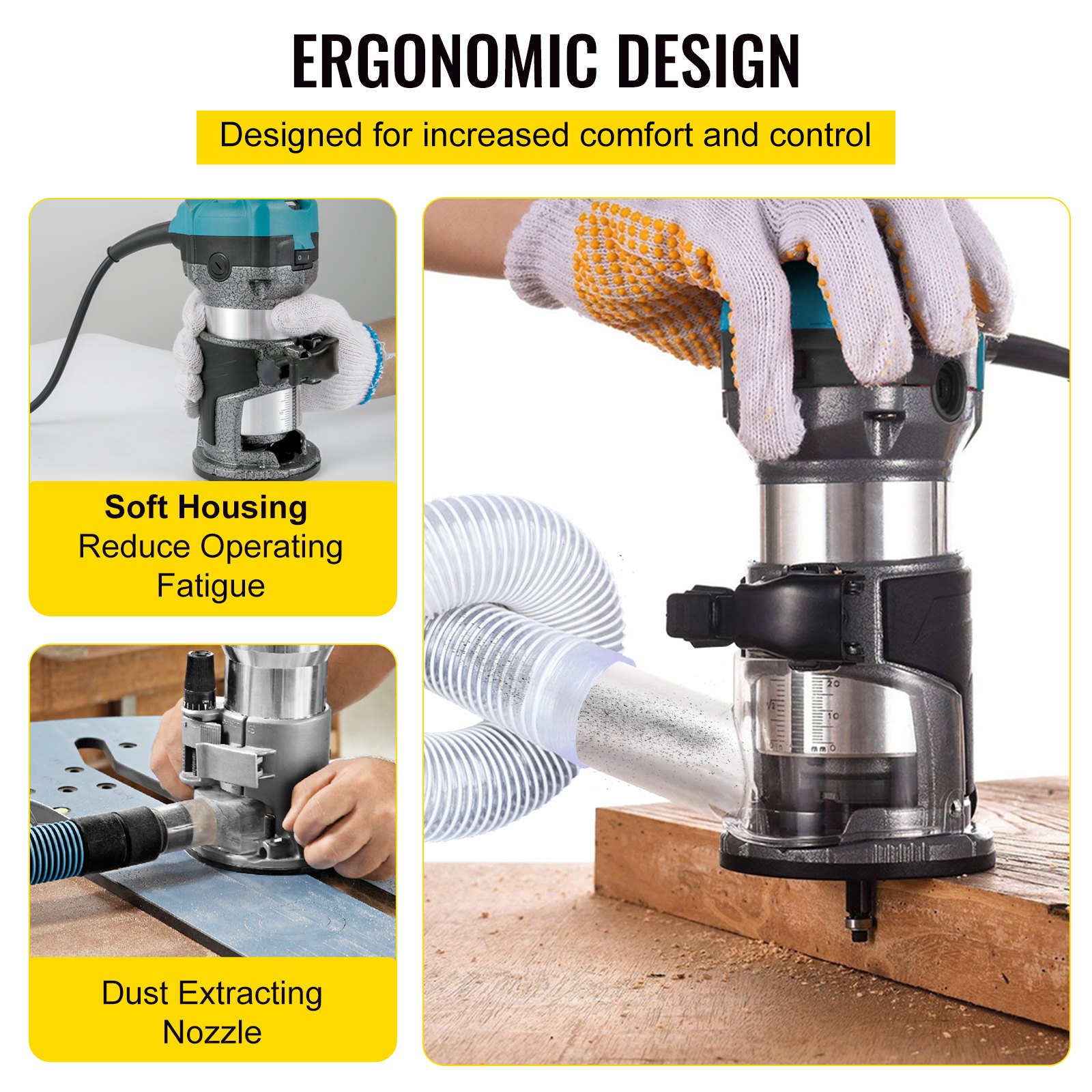 VEVOR Vevor Electric Hand Trimmer Palm Router With Three Collets And ...