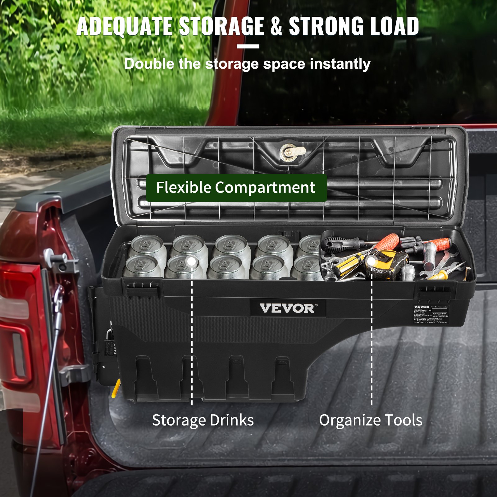 VEVOR Truck Bed Storage Box, Lockable Lid, Waterproof ABS Wheel Well Tool Box 6.6 Gal/20 L with