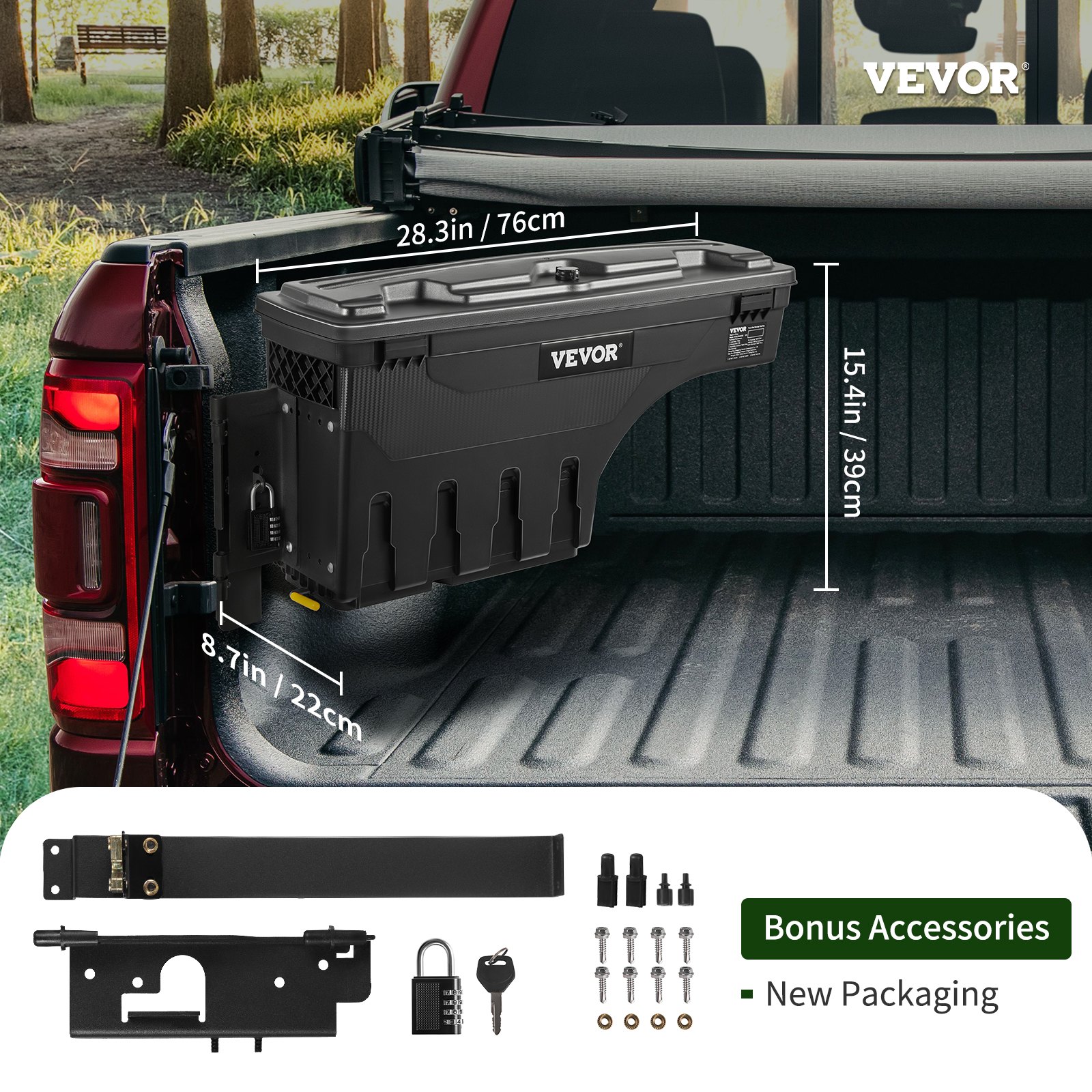 VEVOR Truck Bed Storage Box, Lockable Lid, Waterproof ABS Wheel Well Tool Box 6.6 Gal/20 L with