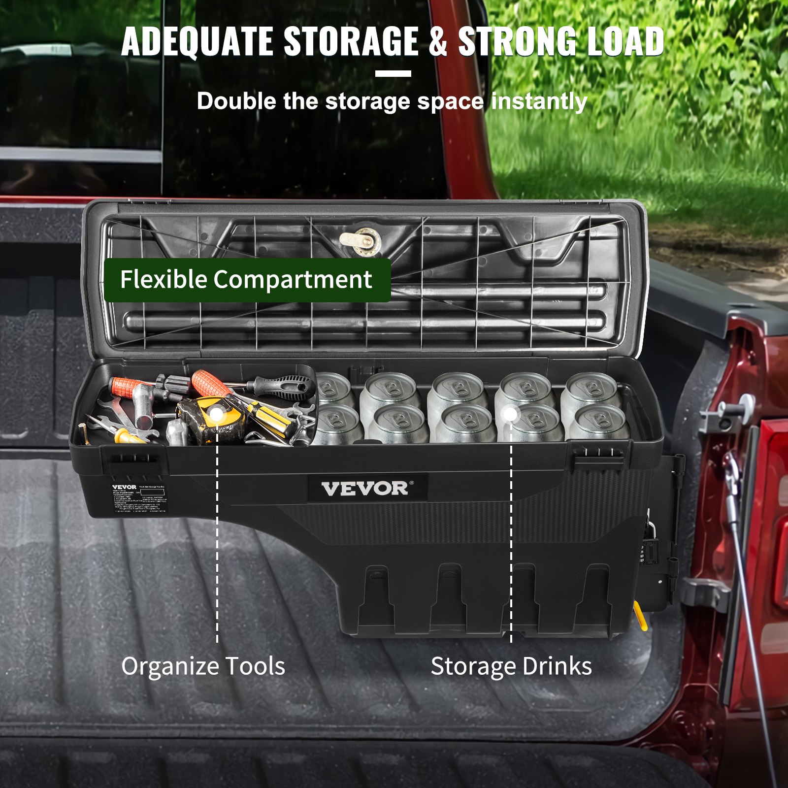 VEVOR Truck Bed Storage Box, Lockable Lid, Waterproof ABS Wheel Well Tool Box 6.6 Gal/20 L with