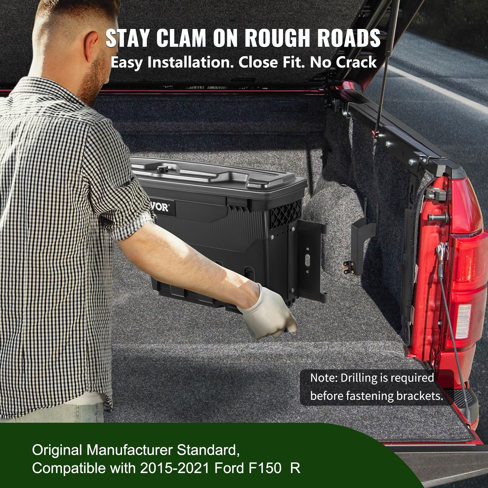 VEVOR Truck Bed Storage Box, Fits 20152020 Ford F150, Passenger Side, Lockable Lid, Waterproof