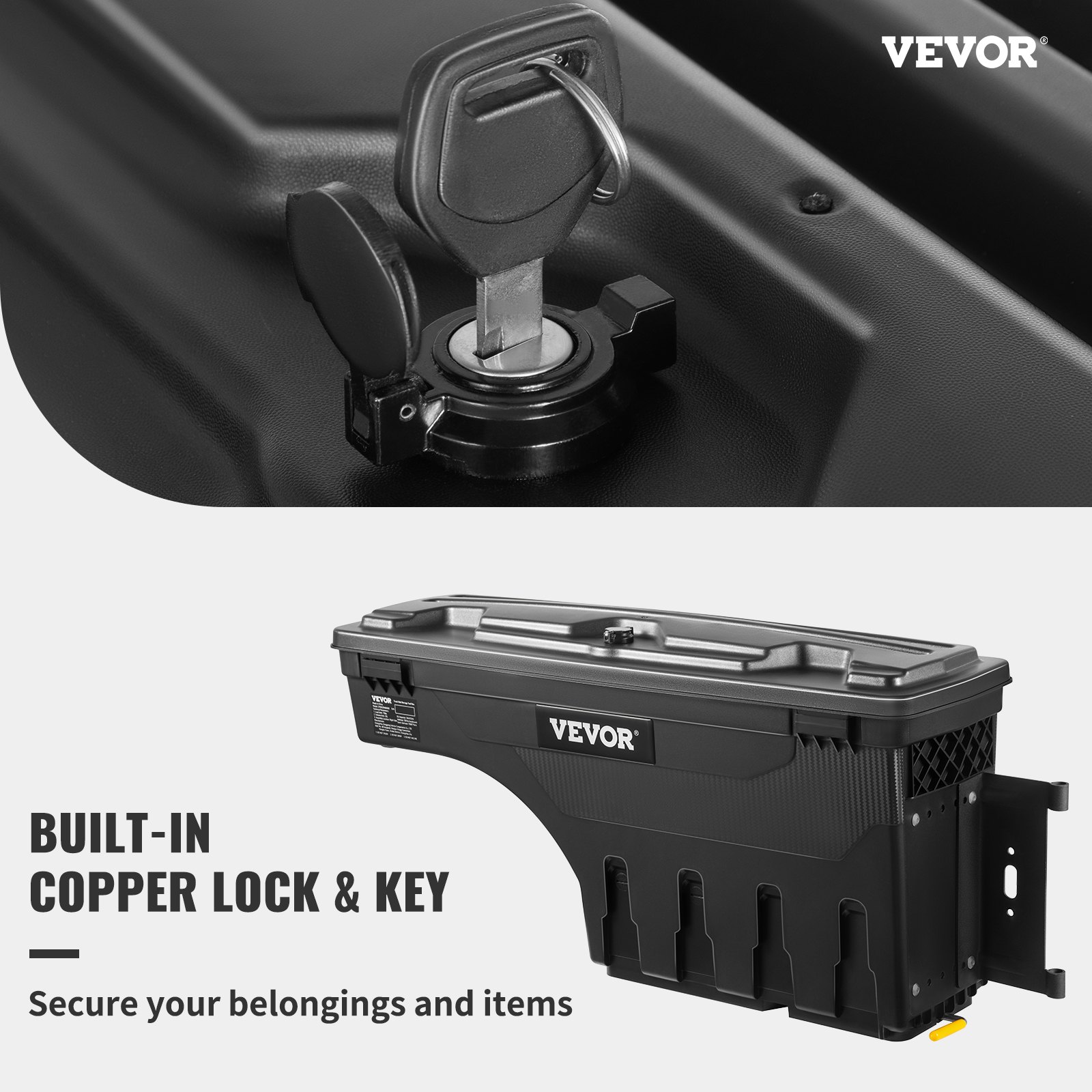 VEVOR Truck Bed Storage Box, Lockable Lid, Waterproof ABS Wheel Well