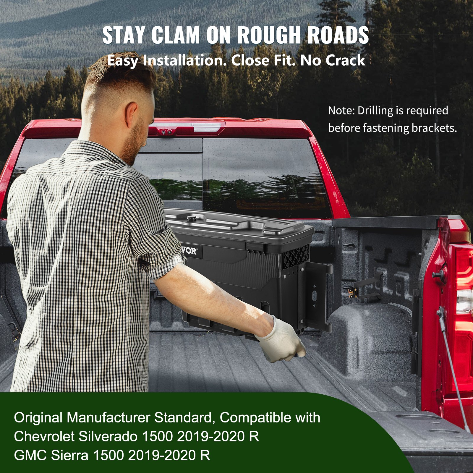 VEVOR Truck Bed Storage Box, Lockable Lid, Waterproof ABS Wheel Well Tool Box 6.6 Gal/20 L