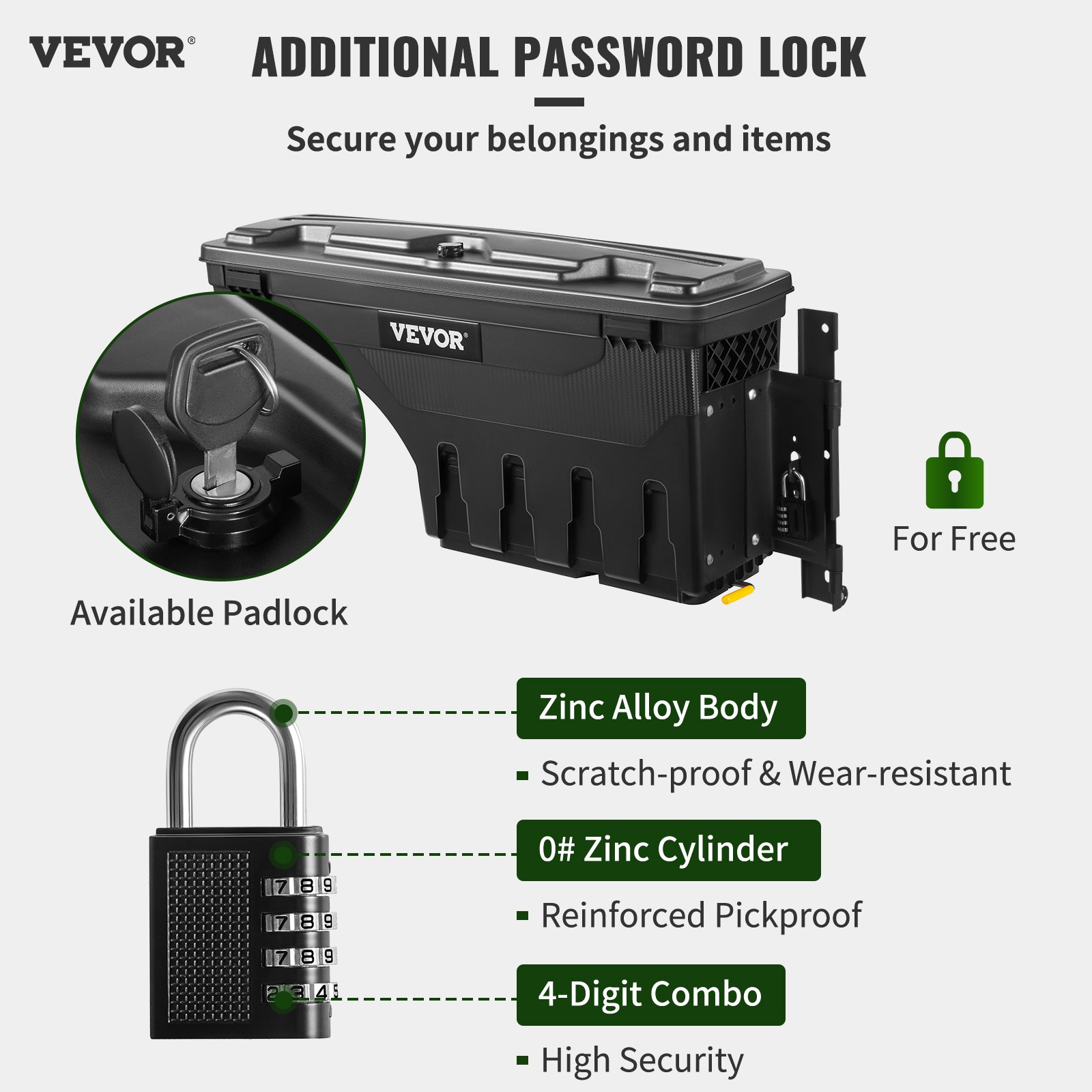 VEVOR Truck Bed Storage Box, Lockable Lid, Waterproof ABS Wheel Well