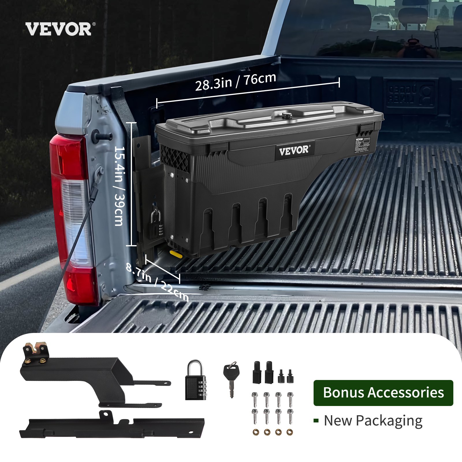 VEVOR Truck Bed Storage Box, Lockable Lid, Waterproof ABS Wheel Well