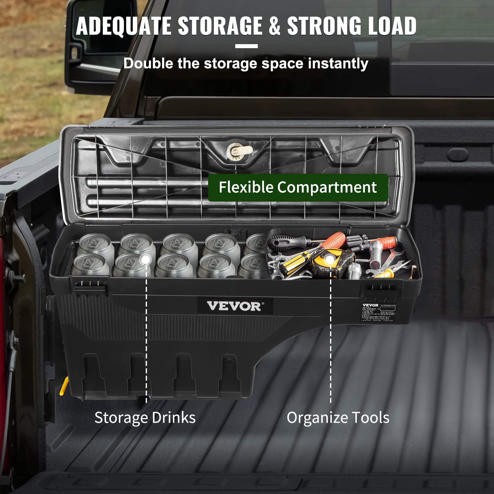VEVOR Truck Bed Storage Box, Lockable Lid, Waterproof ABS Wheel Well Tool Box 6.6 Gal/20 L