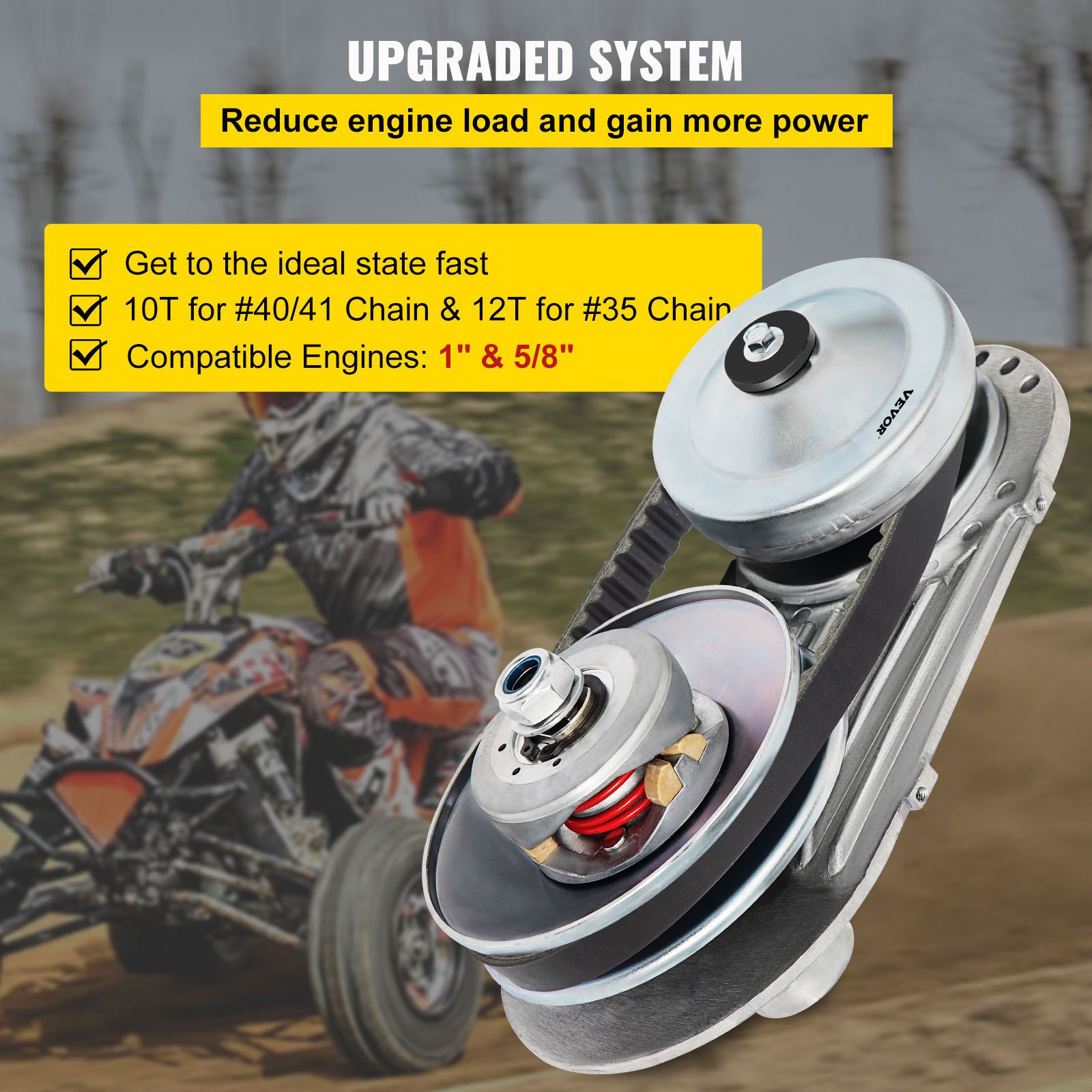 VEVOR Go Kart Torque Converter Kit CVT Clutch 25.4mm 10T 40/41 12T 35