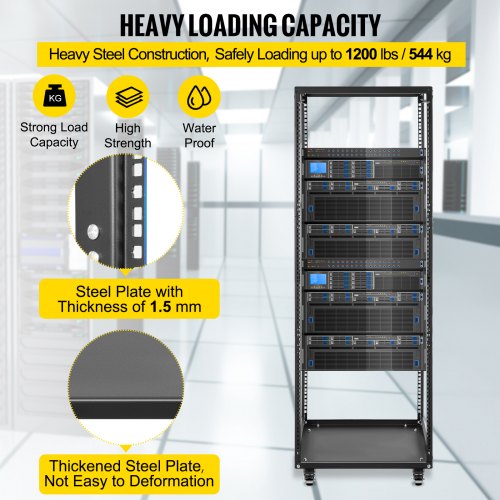VEVOR Server Rack, 25U Open Frame Rack, 4-Post IT Server Network Relay ...