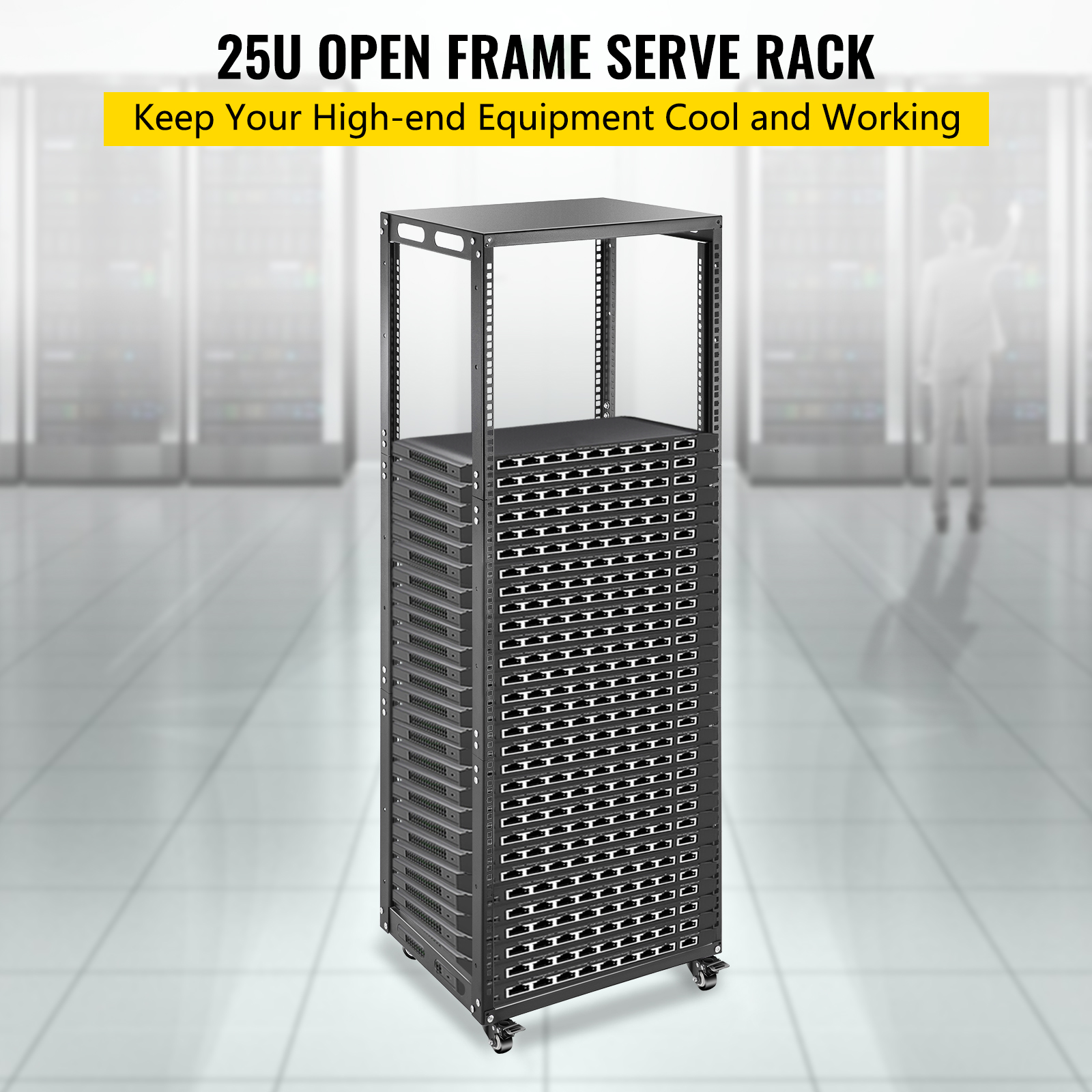 VEVOR Server Rack, 25U Open Frame Rack, 4Post IT Server Network Relay