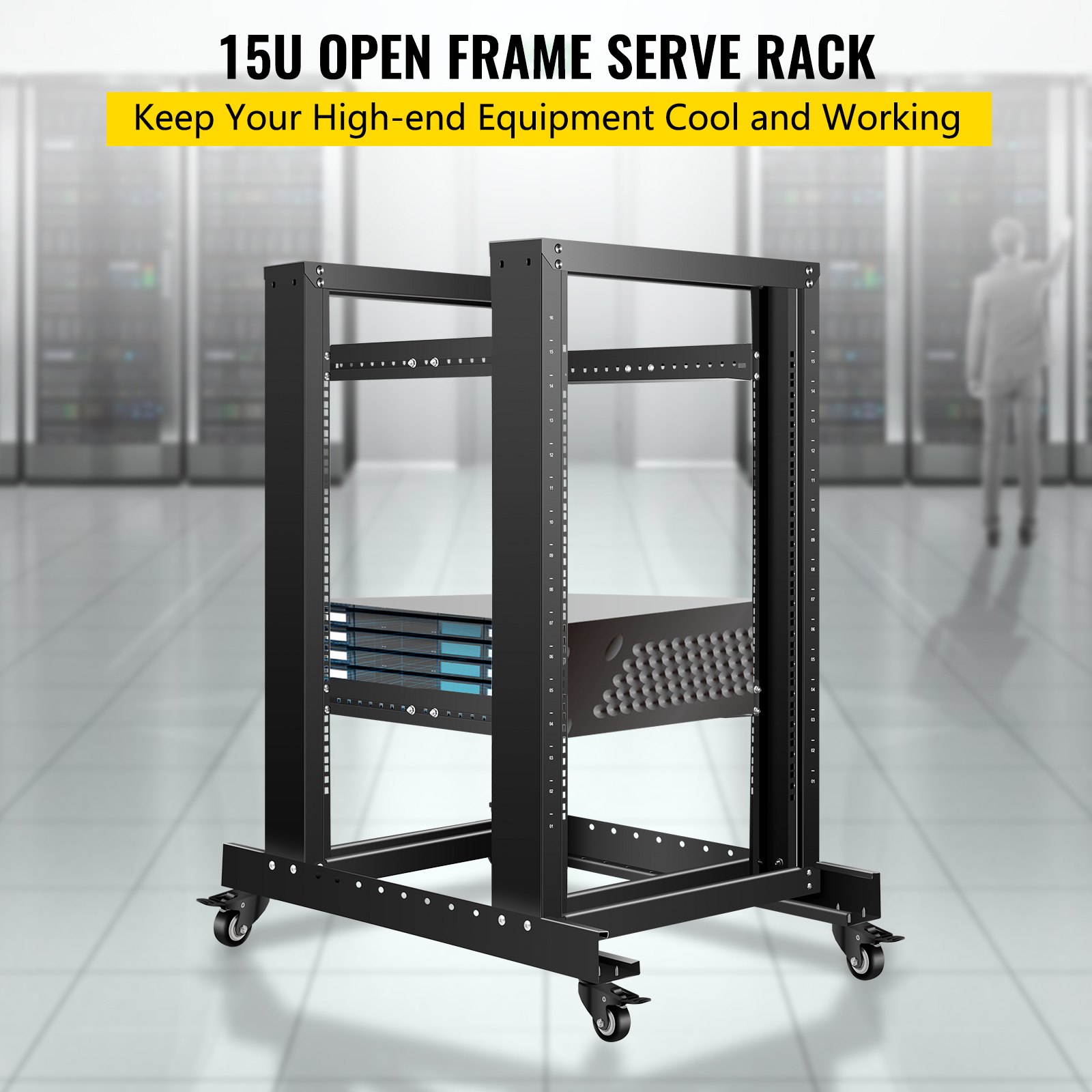 VEVOR Server Rack, 15U Open Frame Rack, 4-Post IT Server Relay Rack, 19 ...
