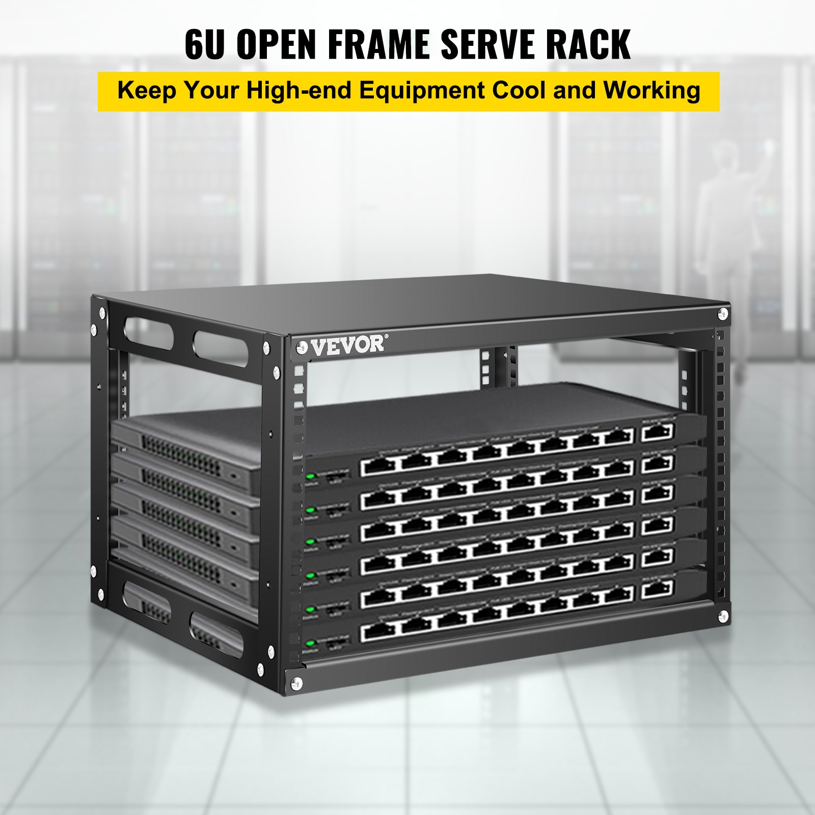 VEVOR Server Rack, 6U Open Frame Rack, 4-Post IT Server Network Relay ...