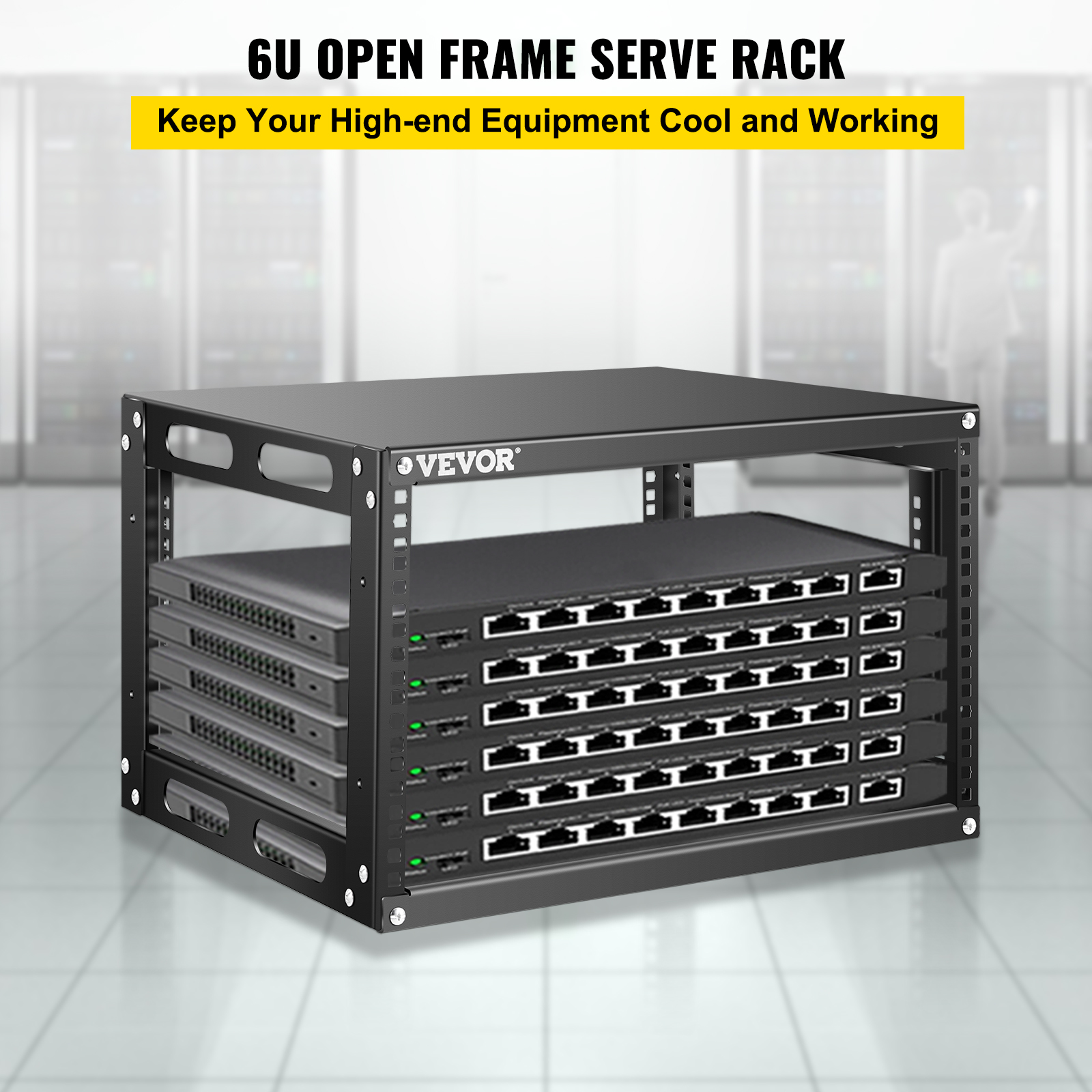 VEVOR Server Rack, 6U Open Frame Rack, 4Post IT Server Network Relay Rack, 19 Inch Server/Audio