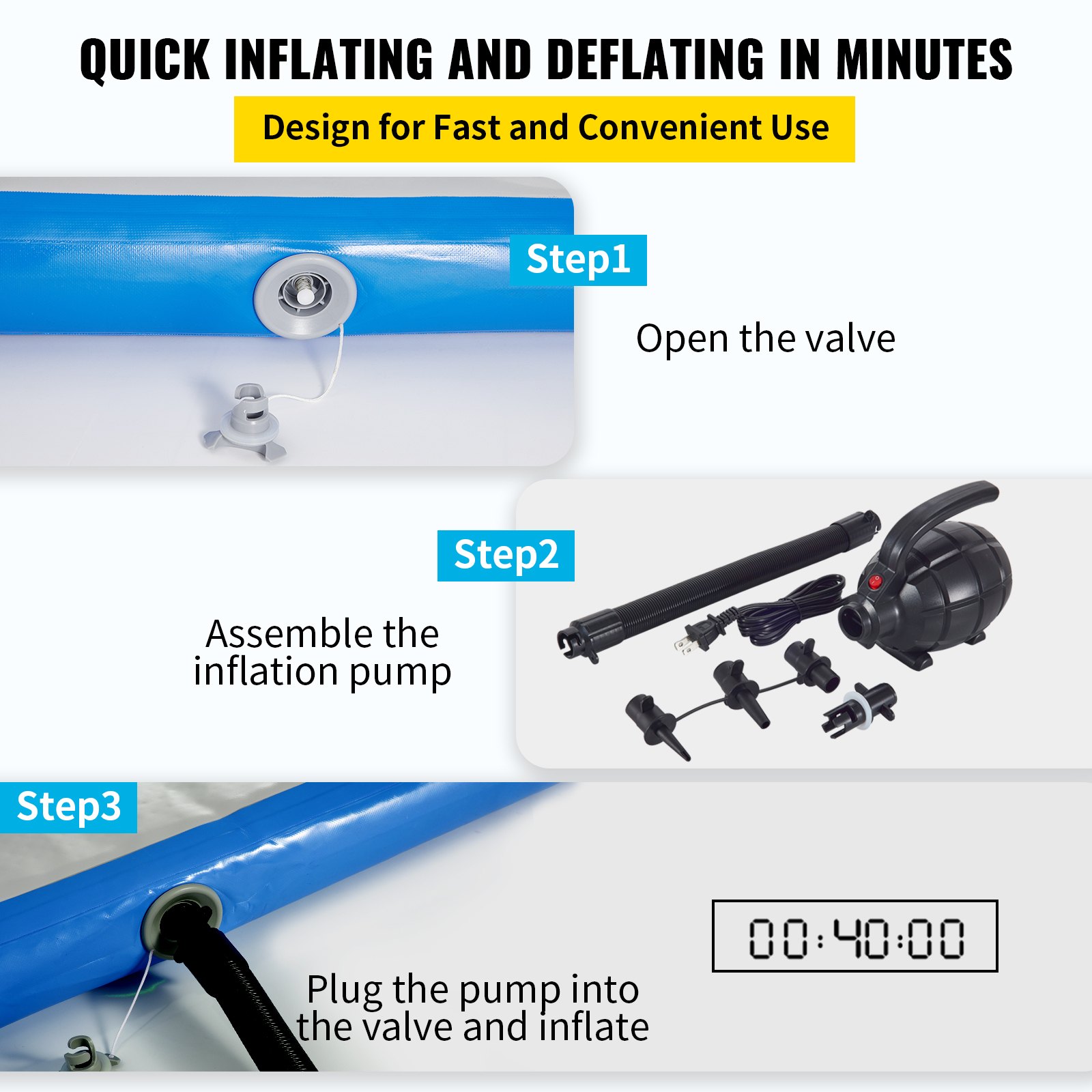 20x6.6Ft Inflatable Air Gymnastics Tumbling Mat – Home Gym Training Track (Blue, 8 - View #2