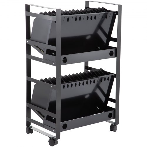 32 Device Charging Cart, Laptop And Tablet Storage Cart, Holds Up To 17" With Cord Management, Front And Rear Access Locking, Desktop Charging And Storage Cabinet For Classroom Or Office (Black