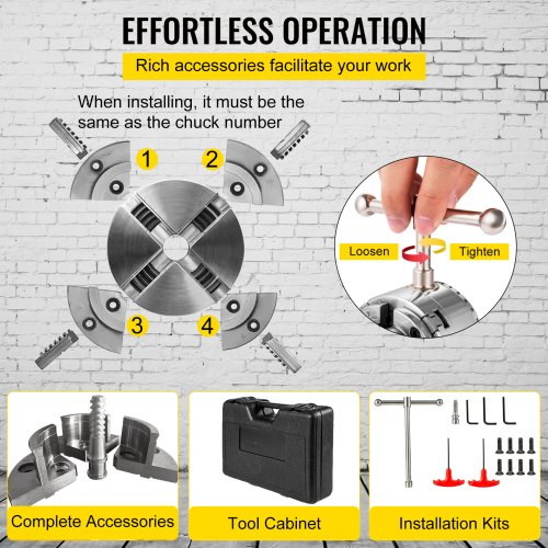 VEVOR Lathe Chuck 4inch Woodturning Chuck 4 Jaws 1inch x 8TPI Thread