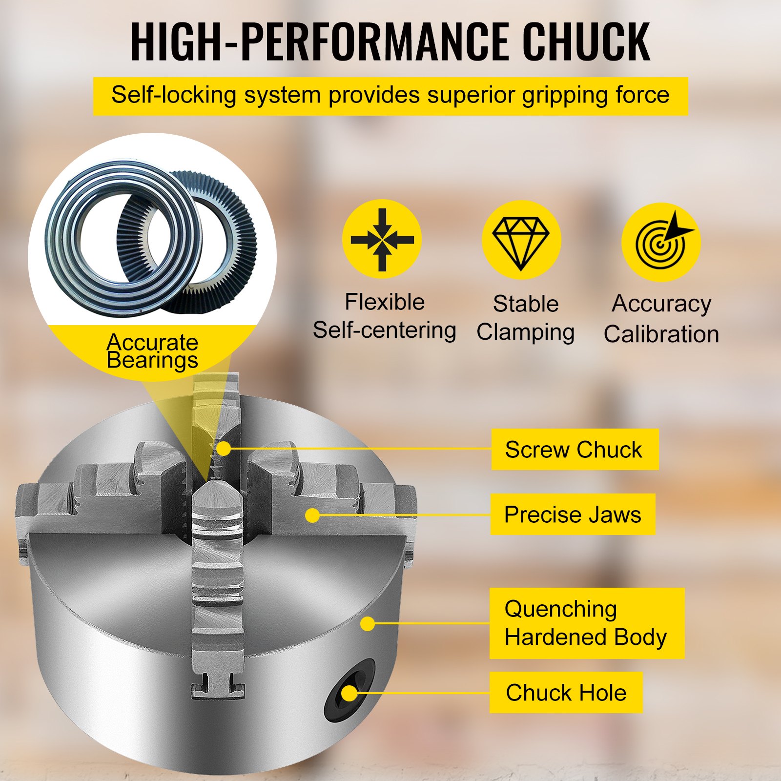VEVOR Lathe Chuck K12125 5 Inch 4Jaw,Mini Lathe Chuck Quality Cast
