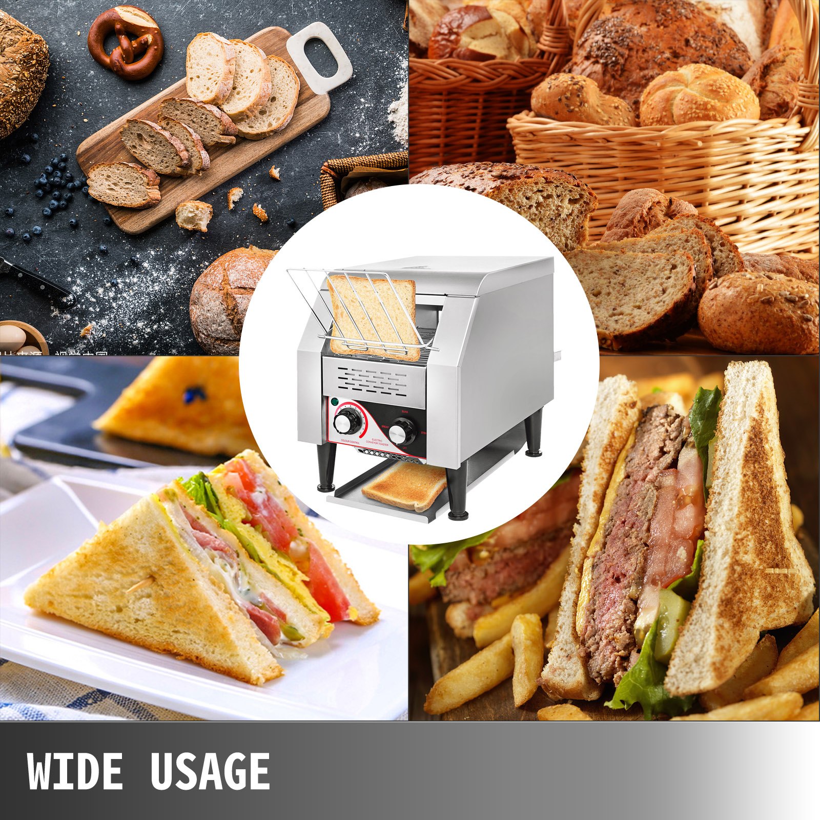 VEVOR Commercial Conveyor Toaster, 150 Slices / Hour, 1340W Stainless