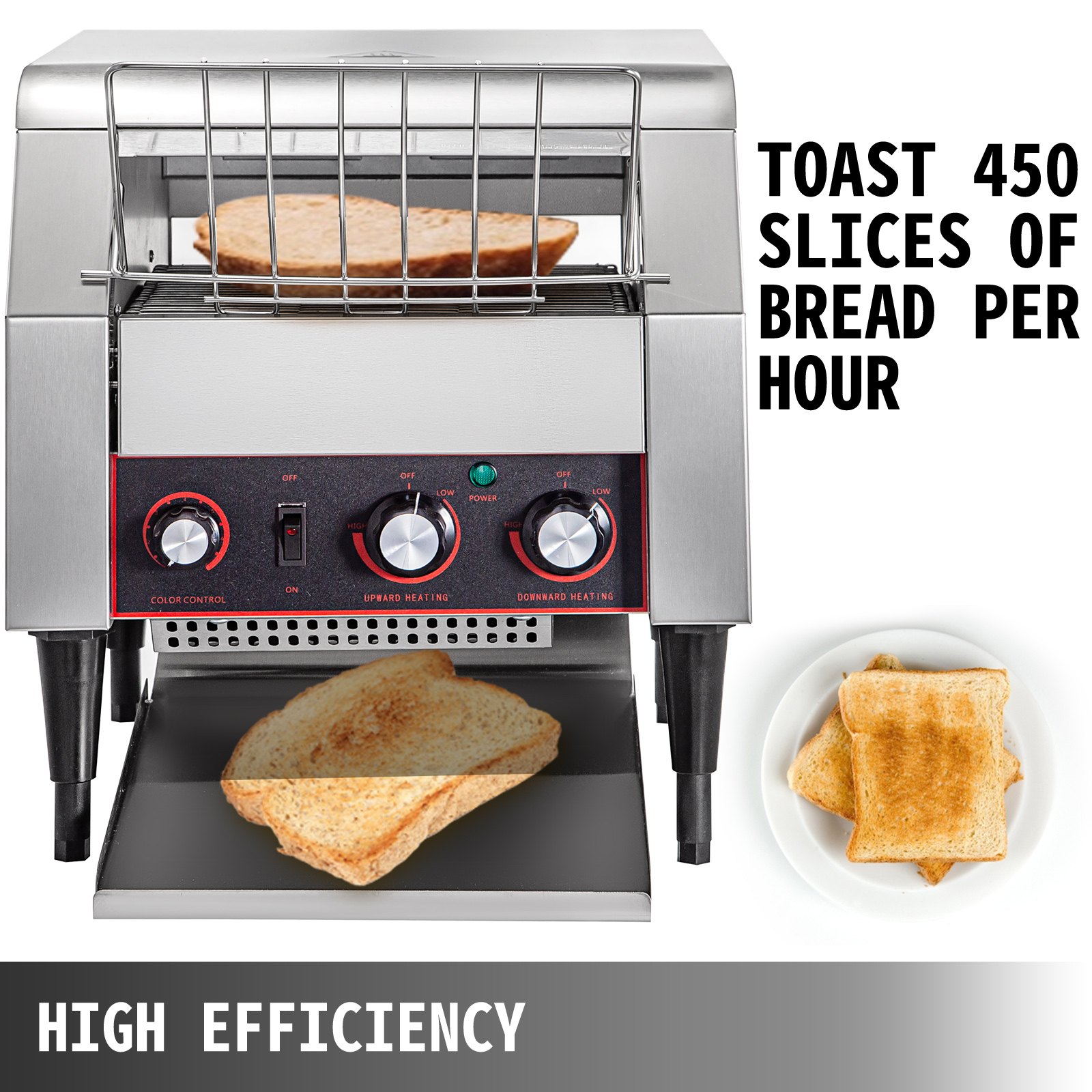 VEVOR 450 Slices/Hour Commercial Toaster, 2600W Commercial Conveyor