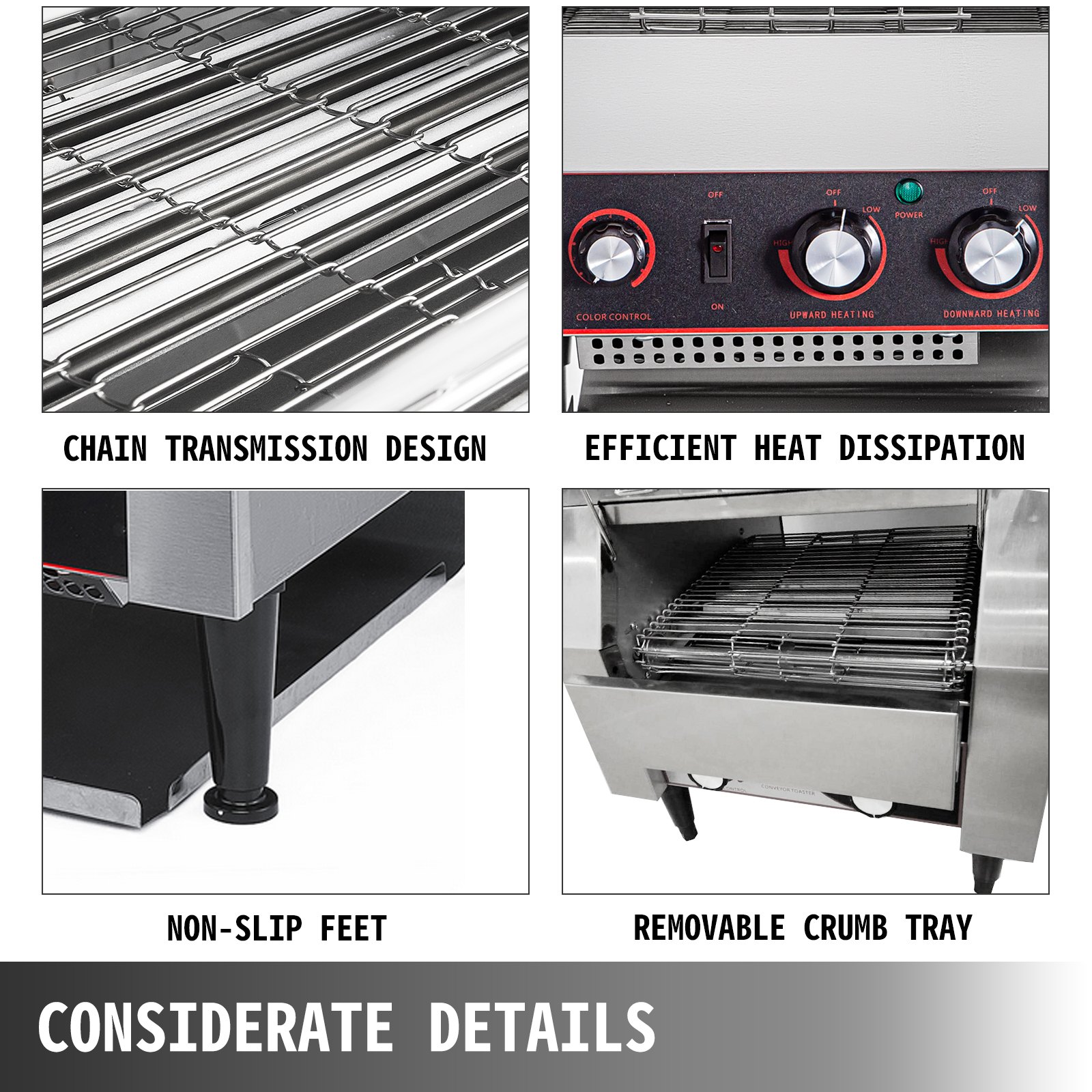 VEVOR 450 Slices/Hour Commercial Toaster, 2600W Commercial Conveyor