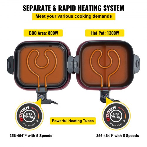 VEVOR 2 in 1 Electric BBQ Pan Grill Hot Pot Foldable Hot Pot BBQ Grill