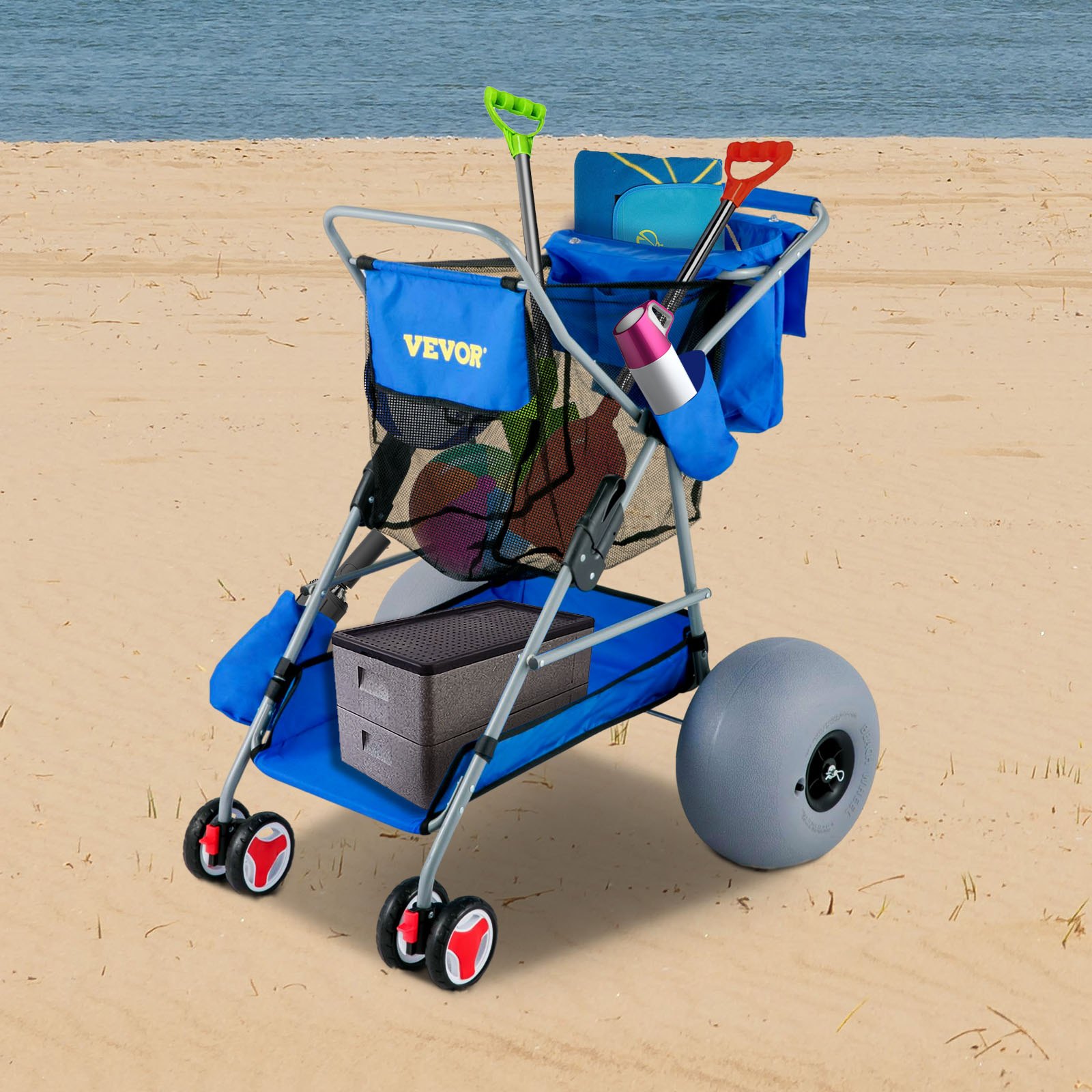 VEVOR Beach Wonder Wheeler, 12" AllTerrain Balloon Wheels, 350 lbs