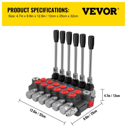 Válvula Direccional Hidráulica VEVOR De 6 Cuerpos, 11 GPM, Puertos G1/2 - Para Retroexcavadoras Y Maquinaria
