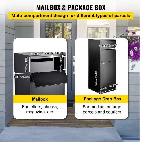 VEVOR Mail Package Drop Box, 19" x 19" x 48" Package Parcel Box with Locking Letterbox, Parcel