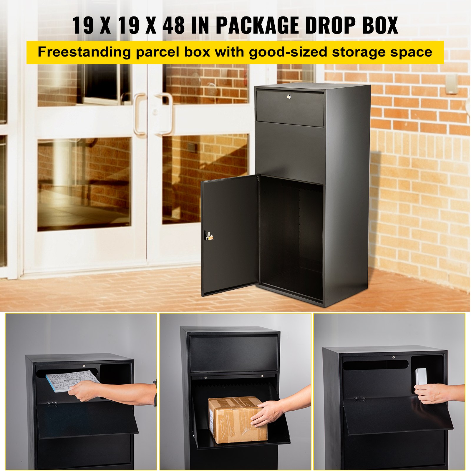 VEVOR Mail Package Drop Box, 19" x 19" x 48" Package Parcel Box with Locking Letterbox, Parcel